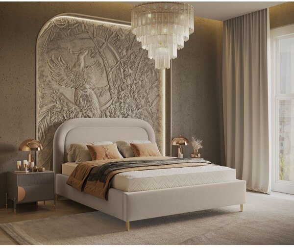 Letto matrimoniale imbottito beige con spazio contenitivo e rete 180x200 cm Mija - Maison de Rêve