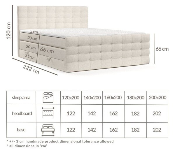 Letto boxspring color crema con contenitore 200x200 cm Blend – Maison de Rêve