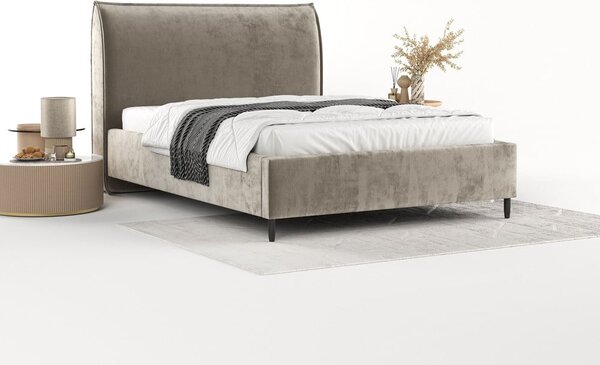 Letto matrimoniale imbottito beige con spazio contenitivo e rete 180x200 cm Shell - Maison de Rêve
