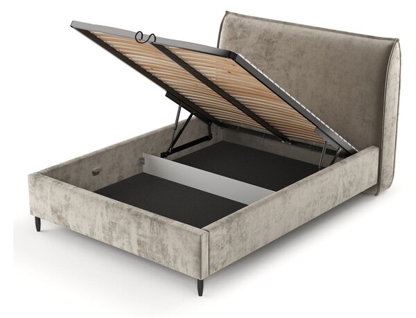 Letto matrimoniale imbottito beige con spazio contenitivo e rete 180x200 cm Shell - Maison de Rêve