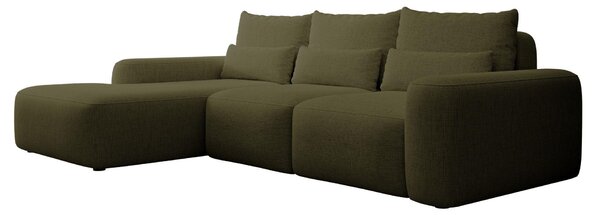 Selsey Carnos - Divano angolare con funzione letto, cuscini lombari, ciniglia idrorepellente, verde oliva, a sinistra