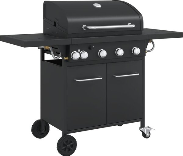 Barbecue a gas con 5 bruciatori, struttura in acciaio verniciato a polvere di colore nero