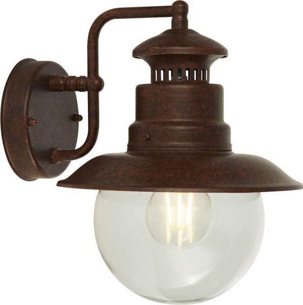 Lampada da parete per esterni in metallo e vetro H: 27 cm IP44 marrone ruggine E27 Maritim wall light