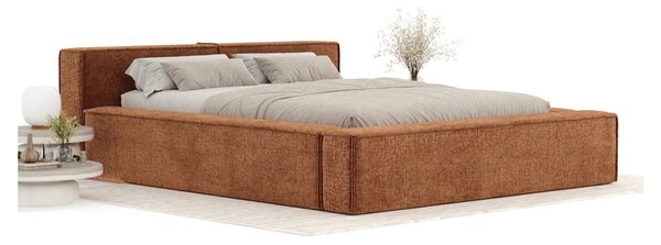 Letto matrimoniale imbottito arancione con contenitore e rete inclusi 160x200 cm Voliera – Maison de Rêve