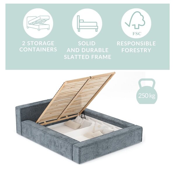 Letto matrimoniale imbottito arancione con contenitore e rete inclusi 160x200 cm Voliera – Maison de Rêve