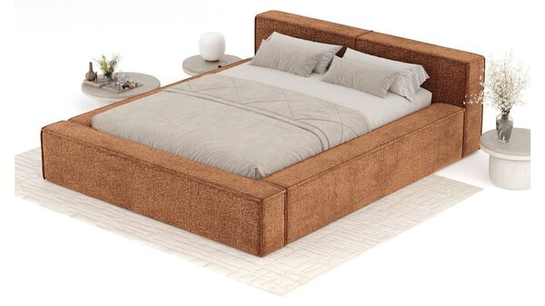 Letto matrimoniale imbottito arancione con contenitore e rete inclusi 160x200 cm Voliera – Maison de Rêve