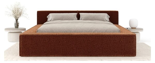 Letto matrimoniale imbottito arancione con contenitore e rete inclusi 160x200 cm Voliera – Maison de Rêve