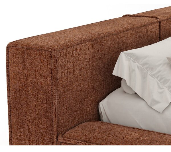 Letto matrimoniale imbottito arancione con contenitore e rete inclusi 160x200 cm Voliera – Maison de Rêve