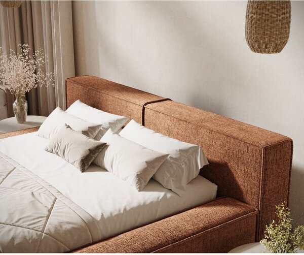 Letto matrimoniale imbottito arancione con contenitore e rete inclusi 160x200 cm Voliera – Maison de Rêve