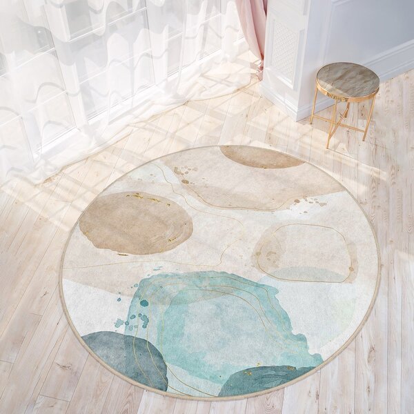 Tappeto rotondo blu/beige lavabile ø 100 cm Puddle – Mila Home