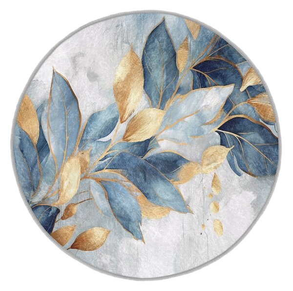Tappeto rotondo blu/dorato lavabile ø 150 cm Golden Leaves – Mila Home