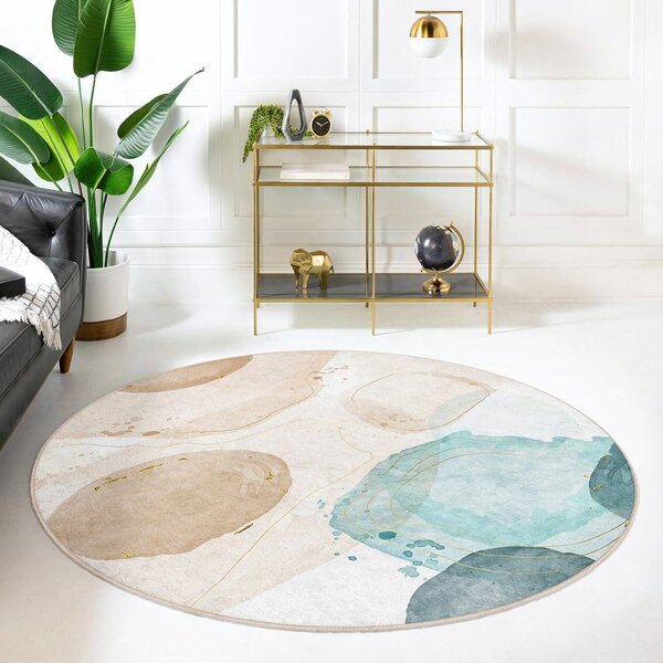Tappeto rotondo blu/beige lavabile ø 100 cm Puddle – Mila Home