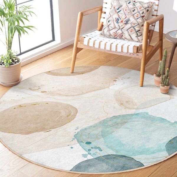 Tappeto rotondo blu/beige lavabile ø 100 cm Puddle – Mila Home