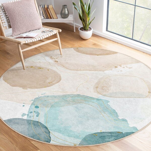 Tappeto rotondo blu/beige lavabile ø 100 cm Puddle – Mila Home