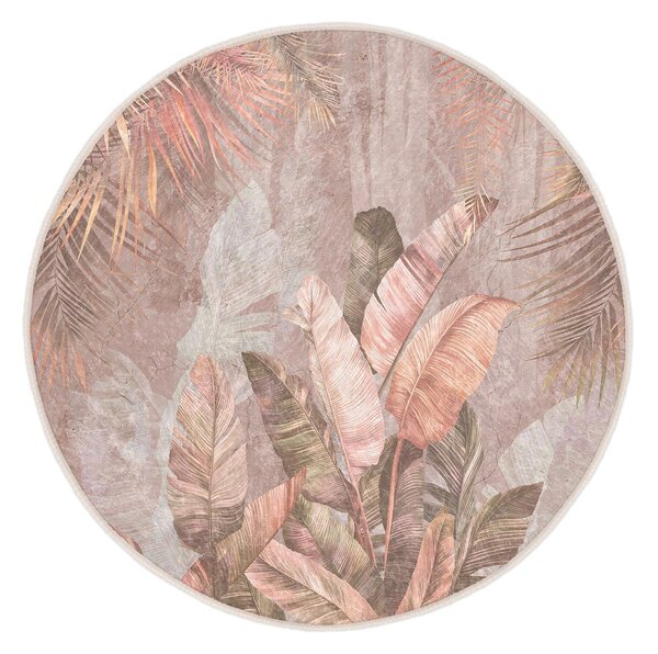 Tappeto rotondo in rosa chiaro lavabile ø 100 cm Dusty Leaves – Mila Home