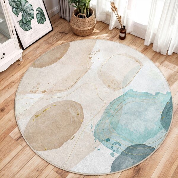 Tappeto rotondo blu/beige lavabile ø 100 cm Puddle – Mila Home