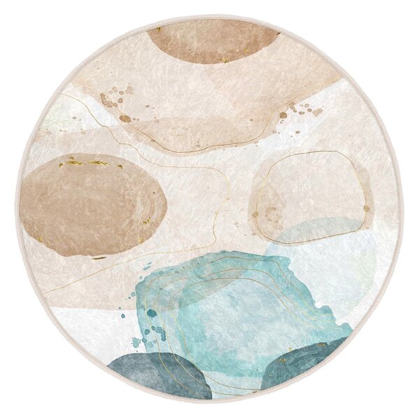 Tappeto rotondo blu/beige lavabile ø 100 cm Puddle – Mila Home