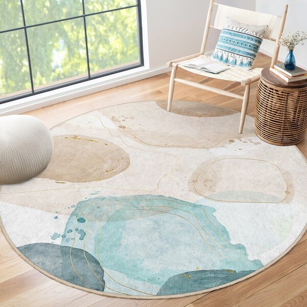 Tappeto rotondo blu/beige lavabile ø 100 cm Puddle – Mila Home