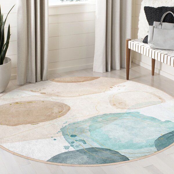 Tappeto rotondo blu/beige lavabile ø 100 cm Puddle – Mila Home