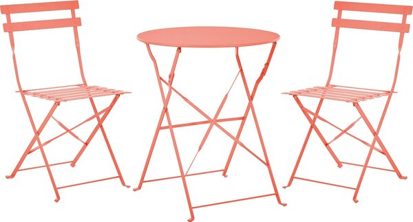 BELIANI Set bistrot da 3 pezzi in metallo rosso corallo, sedia e tavolo pieghevoli in acciaio per balcone