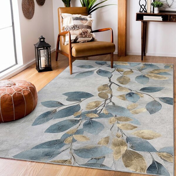 Passatoia azzurra/dorata lavabile 80x200 cm Golden Leaves – Mila Home