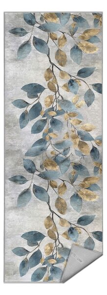 Passatoia azzurra/dorata lavabile 80x200 cm Golden Leaves – Mila Home
