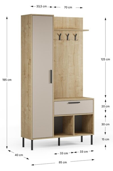 Set da ingresso effetto rovere con decoro crema-naturale 108x195x35 cm Heidy - Marckeric