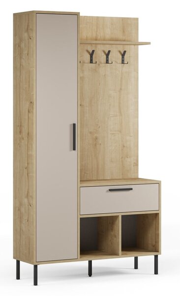 Set da ingresso effetto rovere con decoro crema-naturale 108x195x35 cm Heidy - Marckeric