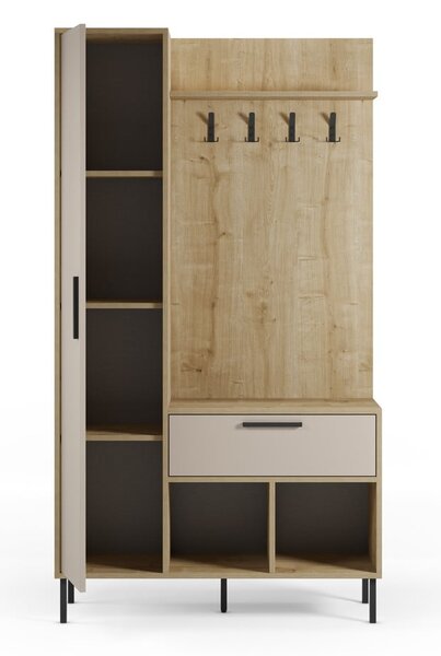 Set da ingresso effetto rovere con decoro crema-naturale 108x195x35 cm Heidy - Marckeric