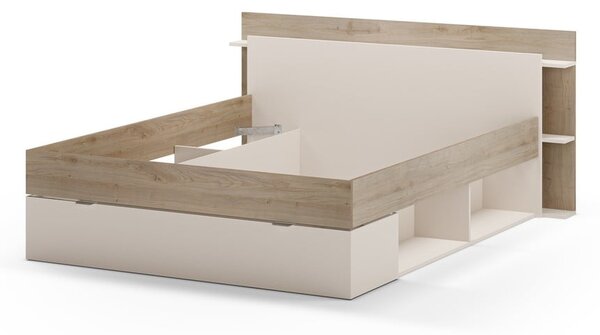 Letto matrimoniale effetto rovere con contenitore senza griglia in colore bianco e naturale 160x200 cm Albo - Marckeric