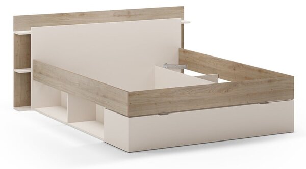 Letto matrimoniale effetto rovere con contenitore senza griglia in colore bianco e naturale 160x200 cm Albo - Marckeric