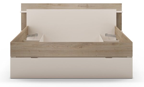 Letto matrimoniale effetto rovere con contenitore senza griglia in colore bianco e naturale 160x200 cm Albo - Marckeric