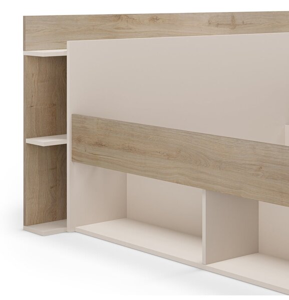 Letto matrimoniale effetto rovere con contenitore senza griglia in colore bianco e naturale 160x200 cm Albo - Marckeric