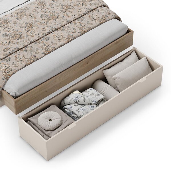 Letto matrimoniale effetto rovere con contenitore senza griglia in colore bianco e naturale 160x200 cm Albo - Marckeric