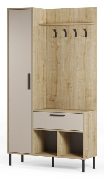 Set da ingresso effetto rovere con decoro crema-naturale 108x195x35 cm Heidy - Marckeric