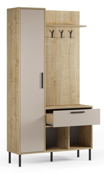 Set da ingresso effetto rovere con decoro crema-naturale 108x195x35 cm Heidy - Marckeric