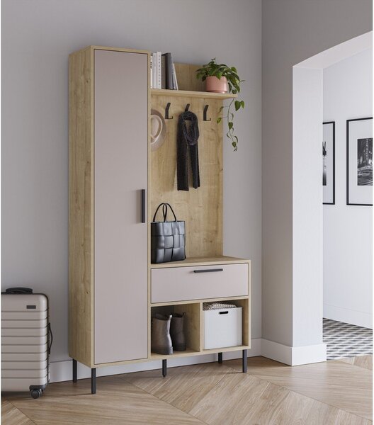 Set da ingresso effetto rovere con decoro crema-naturale 108x195x35 cm Heidy - Marckeric