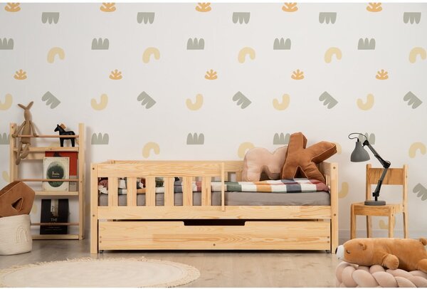 Letto da bambini estraibile di colore naturale con contenitore con rete inclusa 90x200 cm CP – Adeko