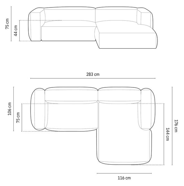 Divano angolare componibile marrone chiaro (con penisola a destra/con chaise lounge) con rivestimento in velluto Martina – Micadoni