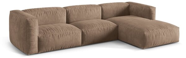 Divano angolare componibile marrone chiaro (con penisola a destra/con chaise lounge) con rivestimento in velluto Martina – Micadoni