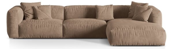 Divano angolare componibile marrone chiaro (con penisola a destra/con chaise lounge) con rivestimento in velluto Martina – Micadoni