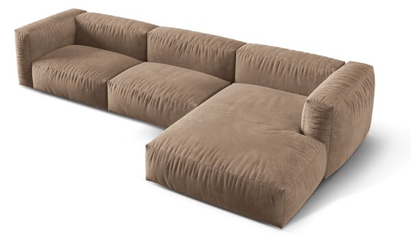 Divano angolare componibile marrone chiaro (con penisola a destra/con chaise lounge) con rivestimento in velluto Martina – Micadoni