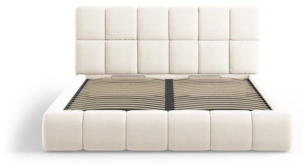 Letto matrimoniale imbottito color crema in velluto con contenitore con rete inclusa 180x200 cm Bellis – Micadoni