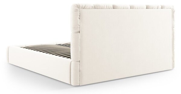 Letto matrimoniale imbottito color crema in velluto con contenitore con rete inclusa 180x200 cm Bellis – Micadoni