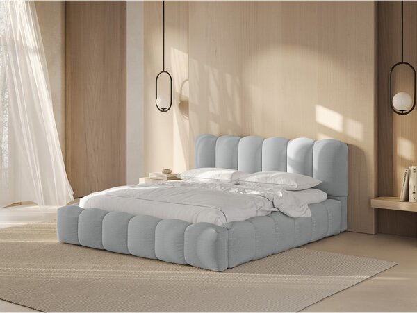 Letto matrimoniale imbottito in grigio chiaro con contenitore con rete inclusa 180x200 cm Lupine – Micadoni