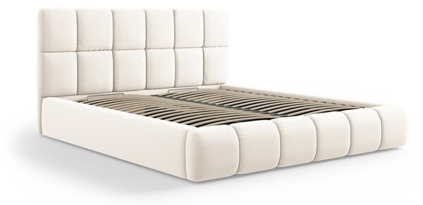 Letto matrimoniale imbottito color crema in velluto con contenitore con rete inclusa 180x200 cm Bellis – Micadoni