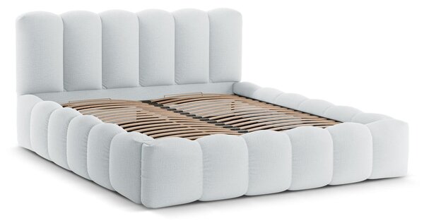 Letto matrimoniale imbottito in grigio chiaro con contenitore con rete inclusa 180x200 cm Lupine – Micadoni