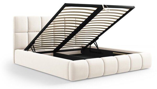 Letto matrimoniale imbottito color crema in velluto con contenitore con rete inclusa 180x200 cm Bellis – Micadoni