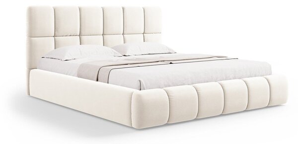 Letto matrimoniale imbottito color crema in velluto con contenitore con rete inclusa 180x200 cm Bellis – Micadoni