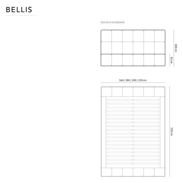 Letto matrimoniale imbottito color crema in velluto con contenitore con rete inclusa 180x200 cm Bellis – Micadoni